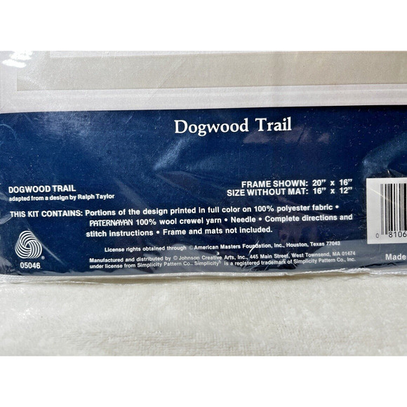 Simplicity Stitchery # 05046 Dogwood Trail Crewel Kit by Ralph Taylor Sealed - Picture 2 of 4
